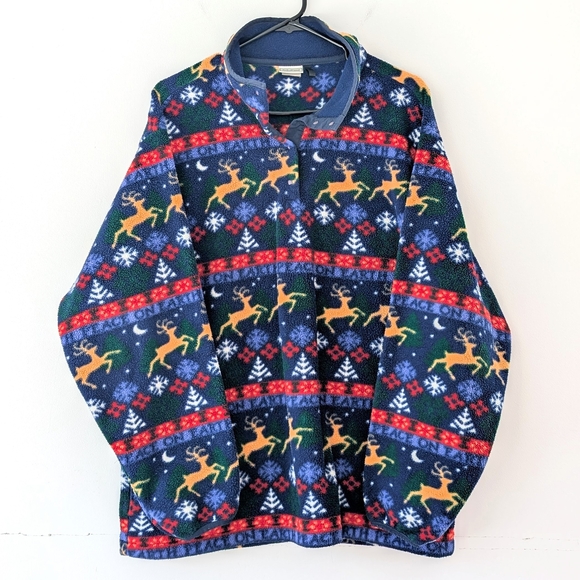 L.L. Bean Tops - Vintage L.L. Bean Reindeer Fleece Pullover Cabin Core Après Ski Cozy Women’s XL